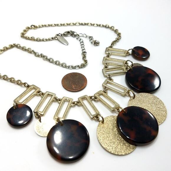 New York & Co. Dangle Round Brown Black & Gold Disks Necklace, 21 Inches - Picture 6 of 8